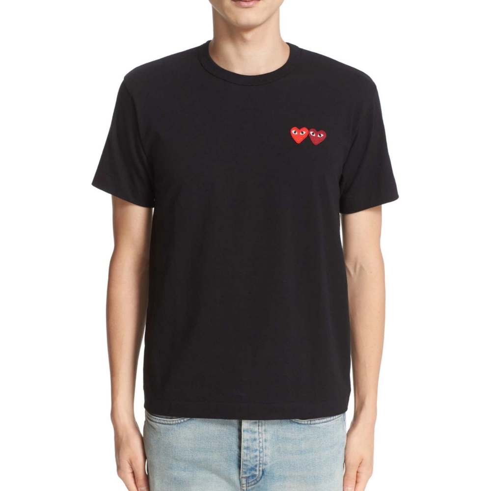 NEW Comme de Garcons PLAY Twin Hearts Slim Fit Jersey T-SHIRT Black Small
